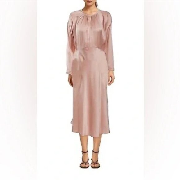 Forte Forte Silk Long Sleeve Midi Dress Rosado Blush Pink Womens Size 0 US 2 - Picture 4 of 8